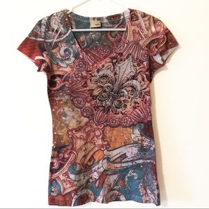 DAYTRIP | embellished graphic multicolor v-neck